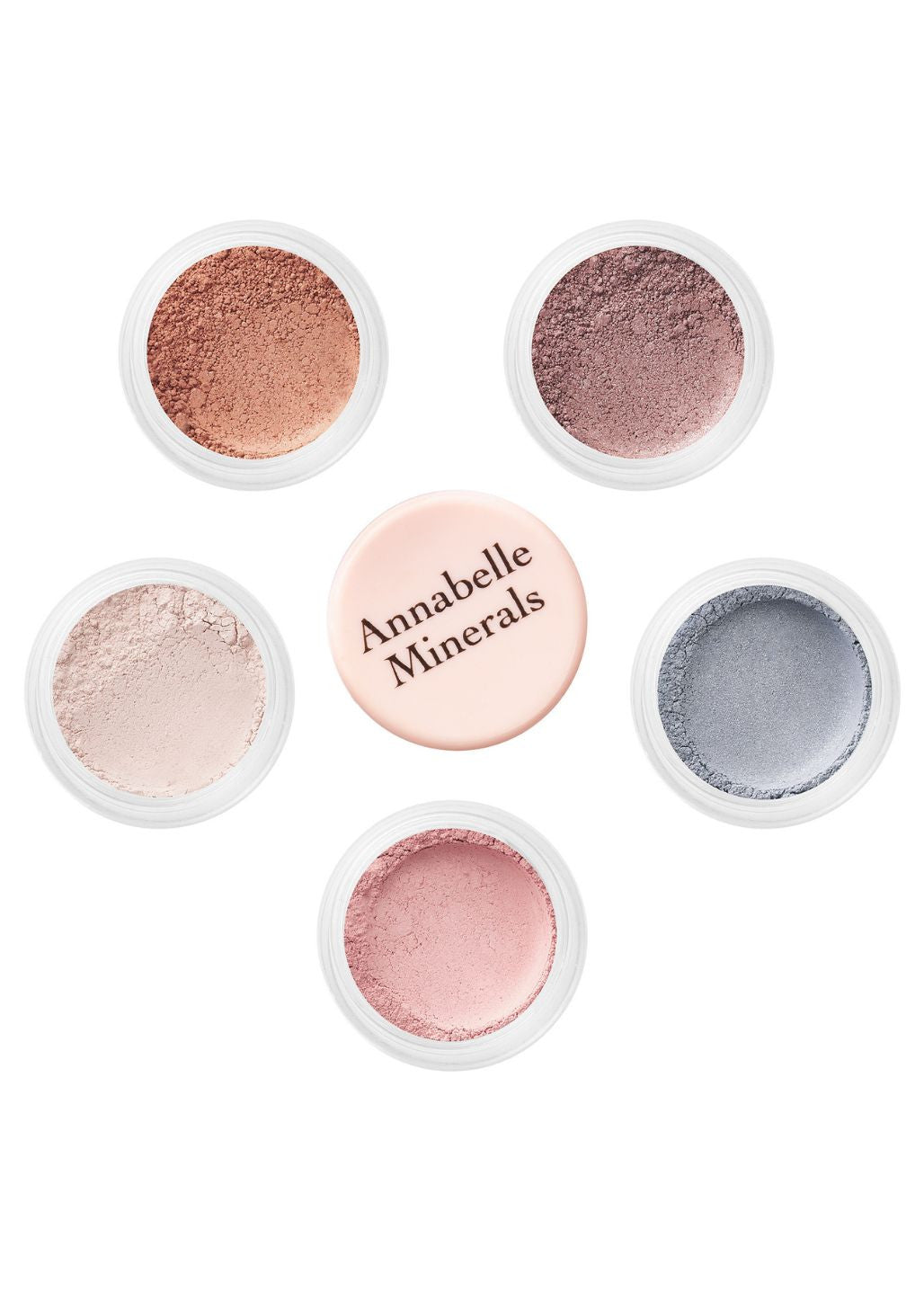 Zestaw mini cieni mineralnych Daisy Annabelle Minerals w pastelowych odcieniach różu, beżu, szarości i brązu
