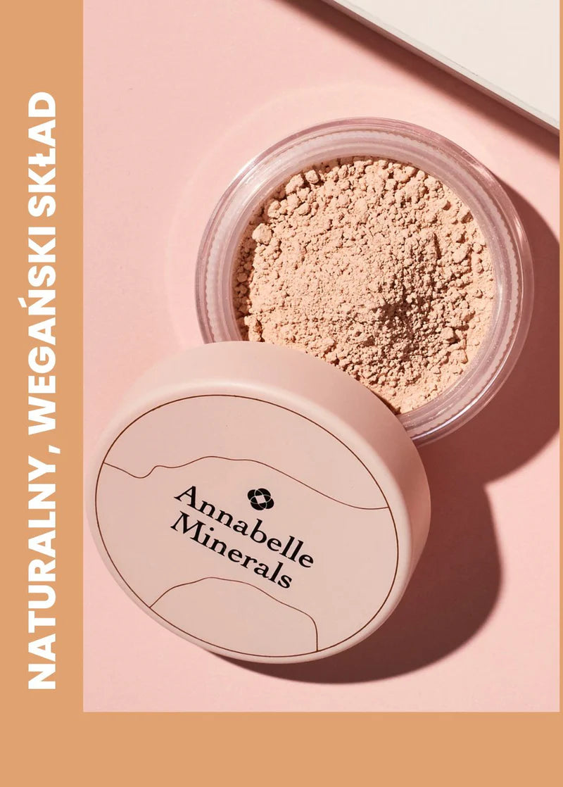 Korektor mineralny Annabelle Minerals w pastelowym pojemniku z naturalnym, wegańskim składem