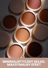 Okrągłe pojemniki z różnymi odcieniami kremowych bronzerów Annabelle Minerals w minimalistycznym układzie