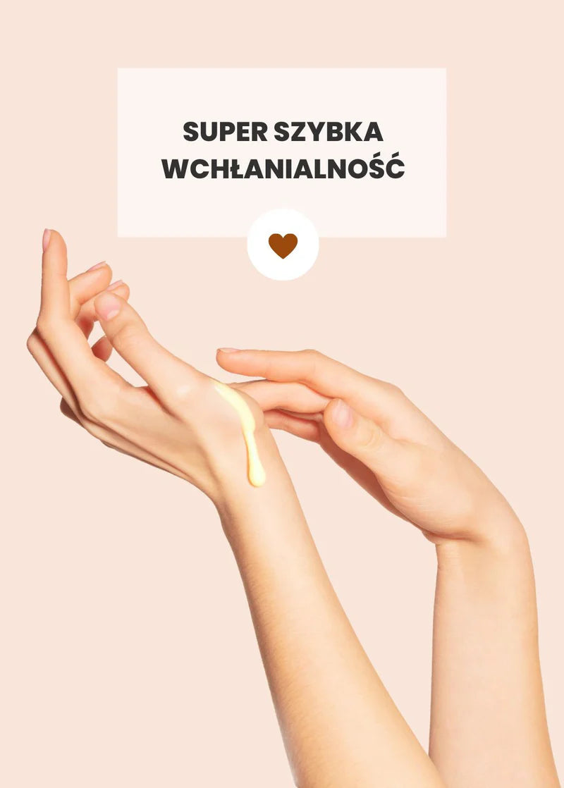 Ręce nakładające krem Soft Cream Annabelle Minerals na nadgarstek, obok tekst o super szybkim wchłanianiu