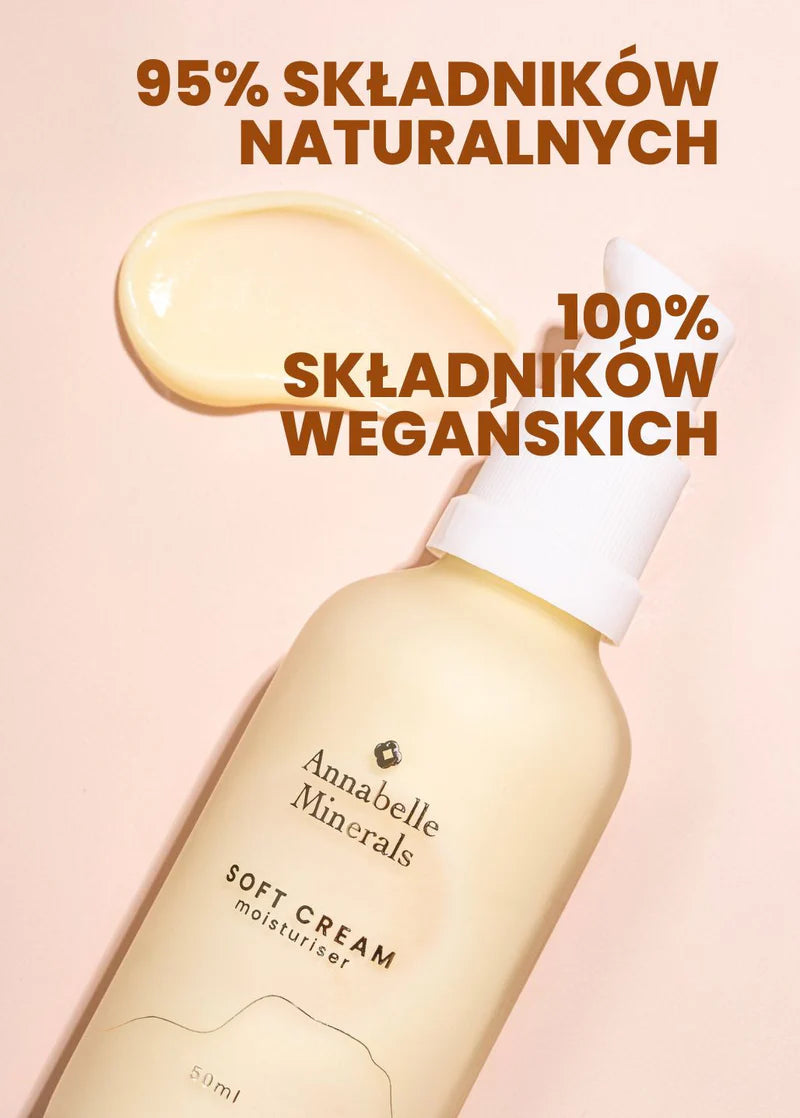 Krem Soft Cream Annabelle Minerals o lekkiej konsystencji, zawierający 95% składników naturalnych i 100% wegański